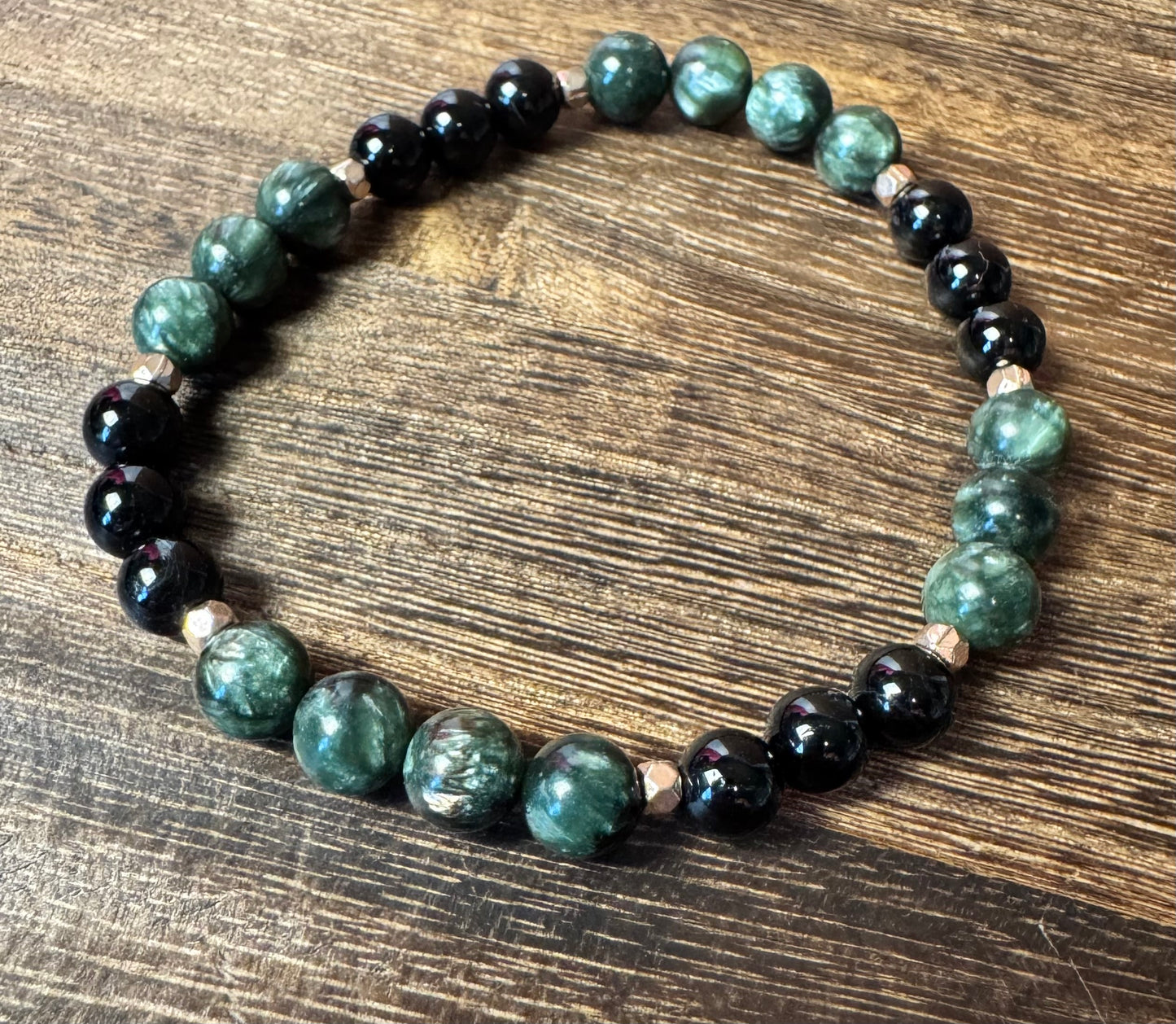 Seraphinite & Black Tourmaline Stretchy Bracelet