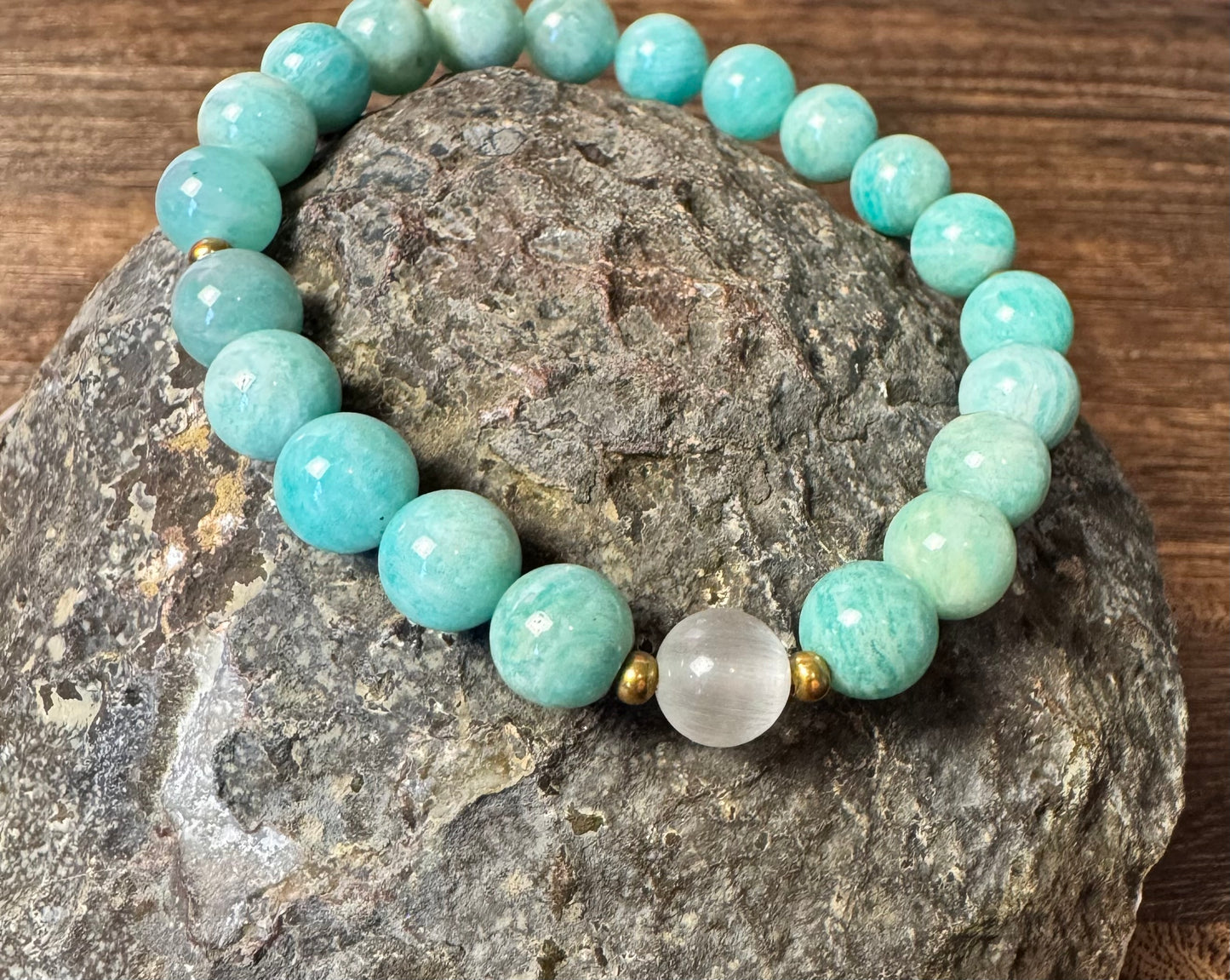 Russian Amazonite & Selenite Stretchy Bracelet