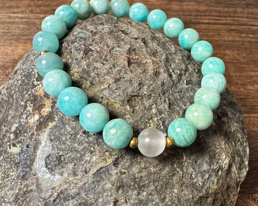 Russian Amazonite & Selenite Stretchy Bracelet
