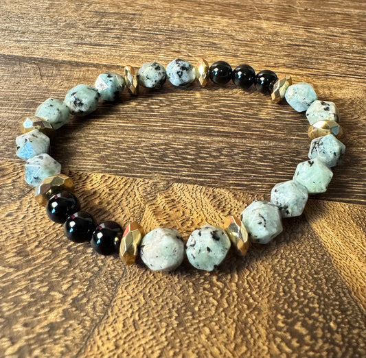 Kiwi Jasper & Onyx Stretchy Bracelet