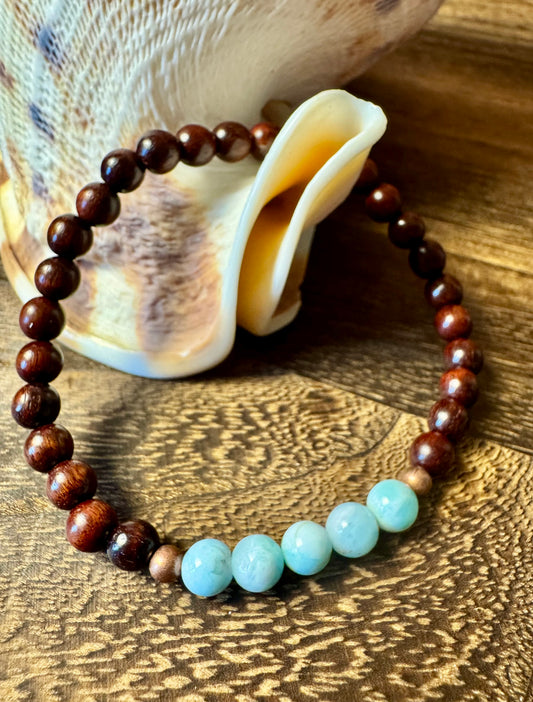 Larimar & Rosewood Stretchy Bracelet