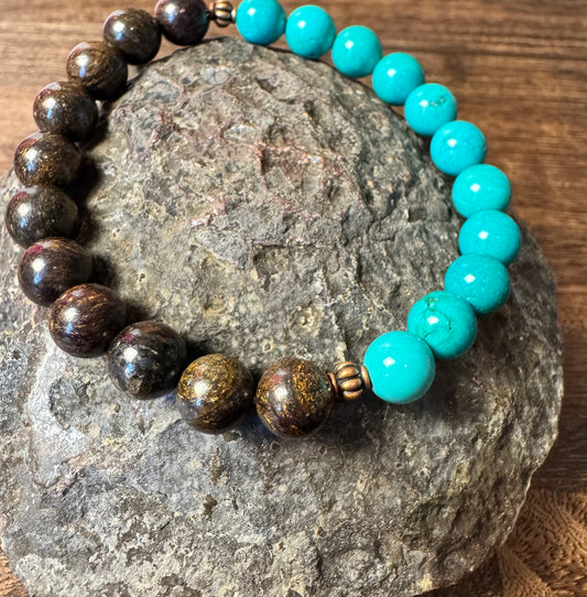 Bronzite & Howlite Turquoise Stretchy Bracelet