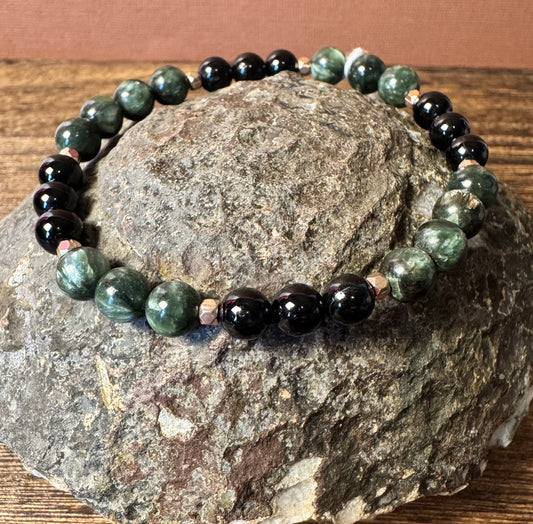 Seraphinite & Black Tourmaline Stretchy Bracelet