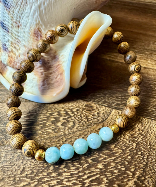 Larimar & Wenge Wood Stretchy Bracelet
